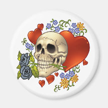 Skull Love - Skulls, Roses and Hearts by Al Rio Magnet