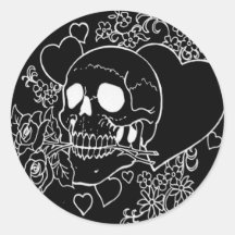 Skull Love - Skulls, Roses and Hearts by Al Rio Round Stickers