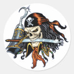 Skull Pirate with Sword and Hook by Al Rio Round Sticker