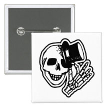 Skull Top Hat Gentleman B&W Buttons