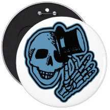 Skull Top Hat Gentleman Blue Button