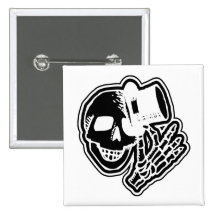 Skull Top Hat Gentleman Negative B&W Pinback Button