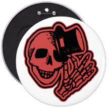 Skull Top Hat Gentleman Red Pinback Buttons