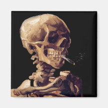 Skull with a burning cigarette by Van Gogh Fridge Magnet