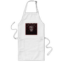 Skull with Crown on Grunge Black Lace Red Damask Aprons