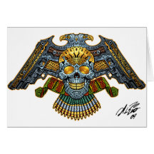 Skull with Guns and Bullets by Al Rio Greeting Card