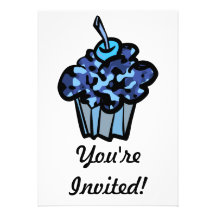 sky blue camouflage cupcake personalized invitation