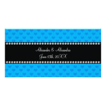 Sky blue hearts wedding favors picture card