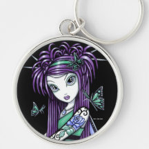 "Sky" Blue Rose Tattoo Butterfly Fairy Keychain