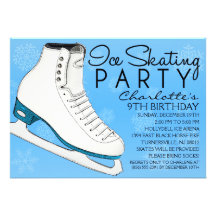 Sky Blue Skate Mates Ice Skating Birthday Party Invite