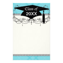 sky blue tartan plaid graduation grad stationery paper