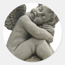 Sleeping Cherub Angel Sculpture Round Sticker.