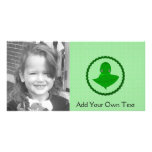 Sleeping Green Turtle Frilly Frame With Dots Customized Photo Card