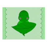Sleeping Green Turtle Frilly Frame With Dots Post Card
