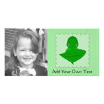 Sleeping Green Turtle Frilly Frame With Stripes Personalised Photo Card