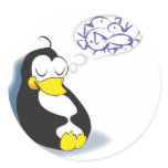 sleeping penguin dreaming about fish sticker stickers
