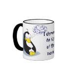 sleeping penguin dreaming about fish tea cup mugs