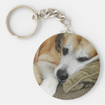 Sleepy Dog Napping Mutt Mixed Breed Pet Photo Keychains