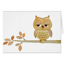 Sleepy Owl in Tree Greeting Cards