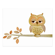 Sleepy Owl in Tree Post Cards
