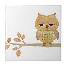 Sleepy Owl in Tree Tile