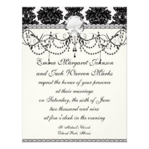 small flourish black white damask design custom announcement