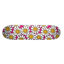 Smiley Daisy Flowers Pattern Pink Yellow Skateboards