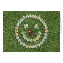 Smiley Daisy Happy Face and Peacock Butterfly Card