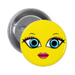 SMILEY FACE WOMAN PINBACK BUTTONS