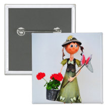 Smiling girl garden decor buttons