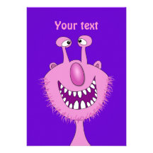 Smiling Pink Cute Monster With Beard Personalized Invitations