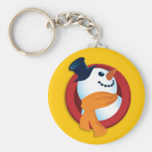 Smiling Snowman Button - Yellow Keychains