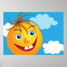 Smily face with clouds wall poster