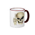 Smoking skull giving the finger mug