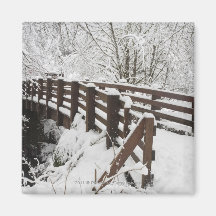 Snow Covered Wooden Bridge Magnets
