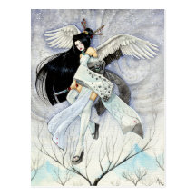 Snow & Feathers Geisha Art Postcard