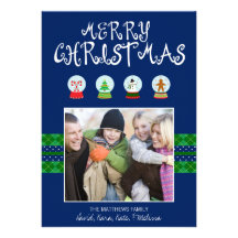 Snow Globes Holiday Photocard (blue) Personalised Announcements