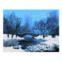 Snow & Holiday Lights in Central Park Peace Post Cards