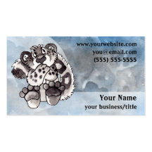 Snow Leopard Cub Business Card - Blue and Grey