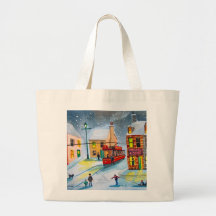SNOW SCENE TRAM STREET SCENE Gordon Bruce Canvas Bag