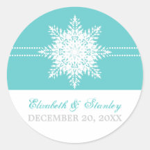 Snowflake turquoise winter wedding Save the Date Stickers