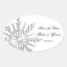 Snowflake Winter Wedding Save the Date Oval Stickers