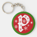 Snowflakes Monogram Letter P Keychain