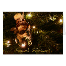 Snowman on tree Season's Greetings! Greeting Cards
