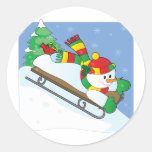 Snowman Sled Round Sticker