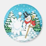 Snowman Throwing a Snowball Winter Fun Splat! Magnet