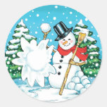 Snowman Throwing a Snowball Winter Fun Splat! Sticker