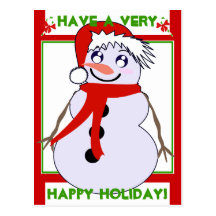 Snowman Toon Red Holiday! Postcard