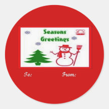 Snowmans Greetings Gift Tags Round Sticker