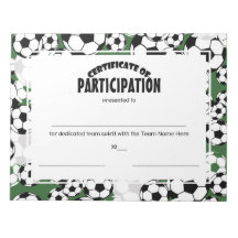 Soccer Certificates of Participation Note Pads